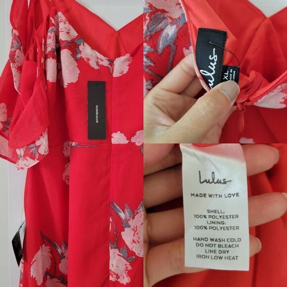 Lulus Love in Bloom Red Floral Print Off-the-Shoulder High-Low Dress XL NWT - Picture 4 of 8